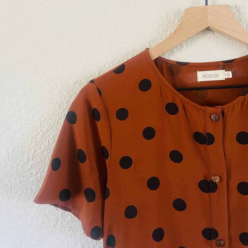 Polka Dot Short Sleeve Midi Dress in Rust - Picture 6 of 7